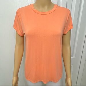 Embrace Life Athleisure Orange Short Sleeve Tee Shirt Overlay Back Top size M
